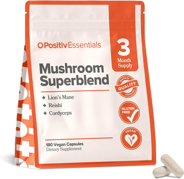 O Positiv Organic Mushroom Superblend Capsules - Mushroom Supplement Complex with Reishi, Cordyceps & Lion?s Mane - High-Density Adaptogenic Mushroom Extracts - 90 Servings, 3 Month Bulk Supply