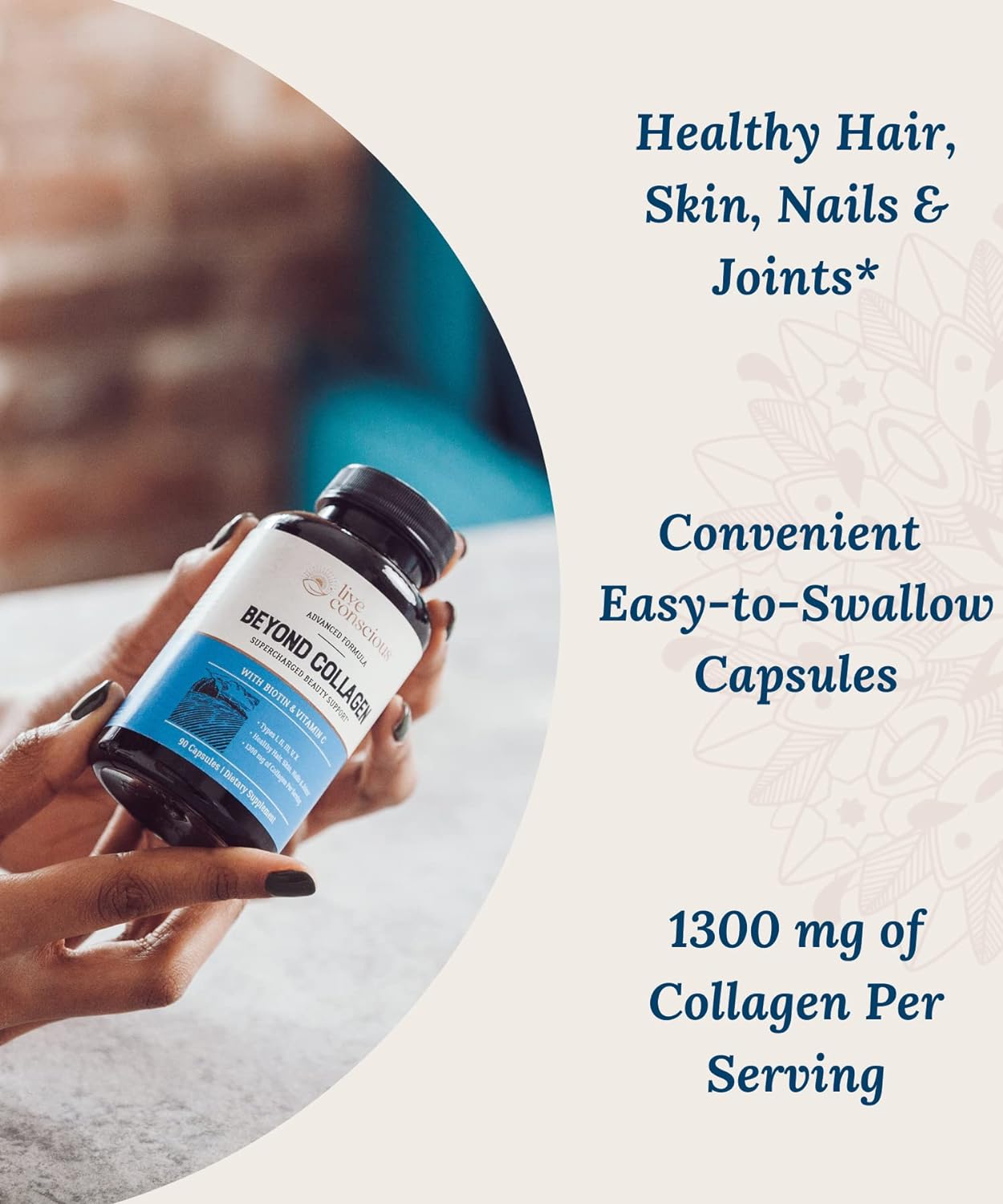 Live Conscious Beyond Collagen Multi Collagen Capsules - Types I, Ii, Iii, V & X - Hydrolyzed Blend With Biotin & Vitamin C For Hair, Skin, Nails 90 Capsules : Health & Household