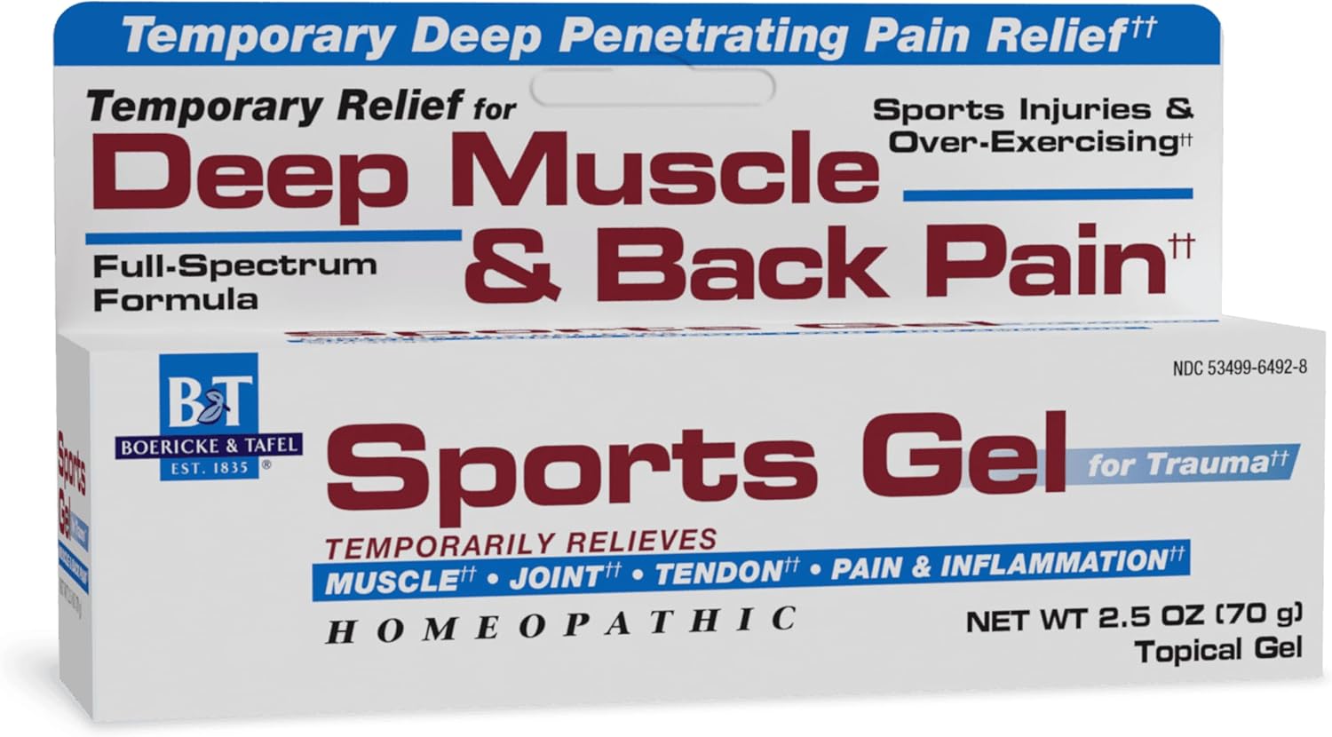 Nature'S Way Boericke & Tafel Sports Gel, Relief For Deep Muscle, Joint, Tendon, & Back Pain And Inflammation, Homeopathic, 2.5 Oz