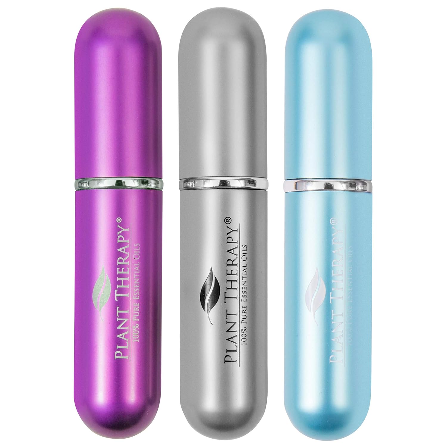 Plant Therapy Essential Oils Aromatherapy Nasal Inhaler Multi-Color Stick Tubes, 3 Pack Personal, Portable, Aluminum And Glass Nasal Inhalers With Cotton Wicks