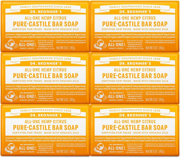 Dr. Bronner's - Pure-Castile Bar Soap (Citrus, 5 ounce, 6-Pack) - Made with Organic Oils, For Face, Body and Hair, Gentle and Moisturizing, Biodegradable, Vegan, Cruelty-free, Non-GMO