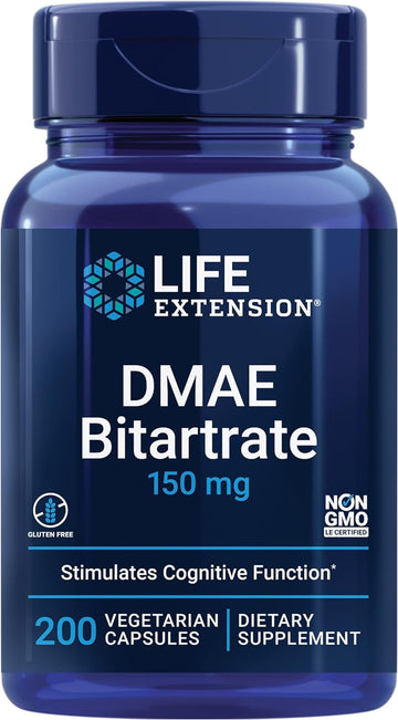 DMAE Bitartrate - Dimethylaminoethanol Supplement For Brain Health, Focus and Memory - Support Essential Neurotransmitter Choline Production - Non-GMO, Gluten-Free, Vegetarian - 200 Capsules