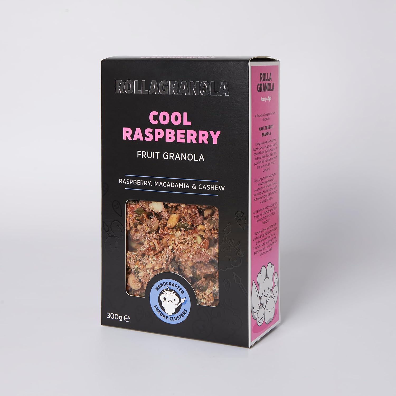 Rollagranola - Cool Raspberry - Fruit Granola, 300G Pack - Fresh Raspberries & Macadamia Nuts. Crunchy Clusters, Vegan, Gluten & Cereal Free With No Added Sugar. Handcrafted In The Uk (300G)