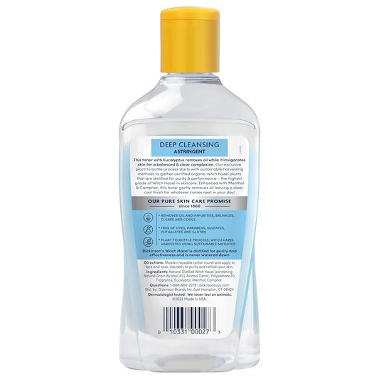 Dickinson'S Enhanced Witch Hazel Deep Cleansing Astringent, Menthol And Eucalyptus, 92 % Natural Formula, 16 Fl. Oz