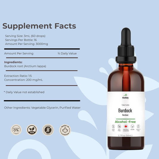 Burdock Root Tincture – Alcohol-Free Herbal Extract For Detox, Digestion & Antioxidant Support – Vegan, No Added Suga Supplement – 1.7 Fl Oz (50 Ml)