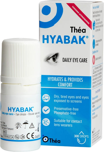 Hyabak Eye Drops - Moisturising & Refreshing Drops Gentle And Long-Lasting Relief From Long Screen Use & Contact Lens Wearers Preservative-Free 10 Ml