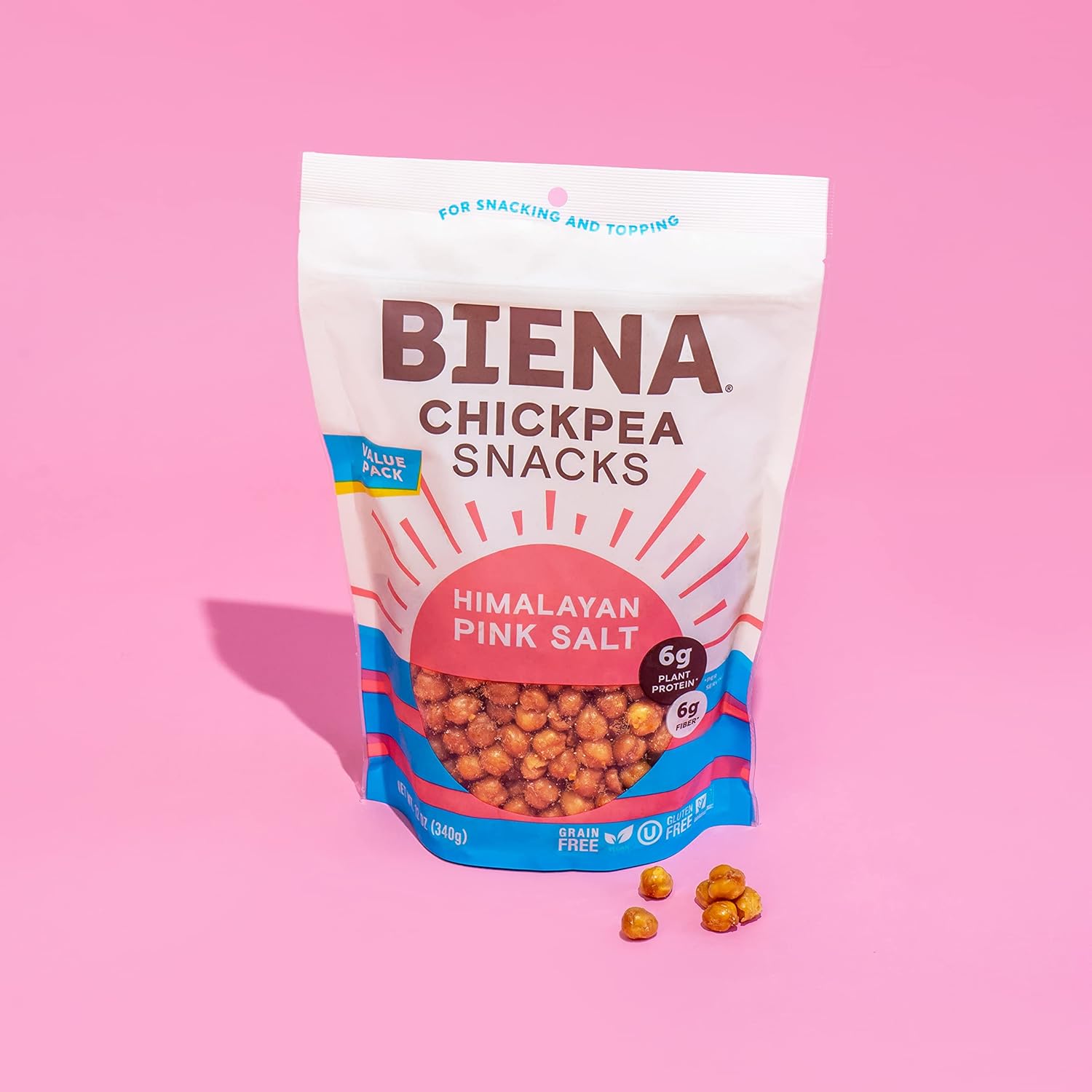 BIENA Roasted Chickpea Snacks – Himalayan Salt, 1 Value Pack – Crispy Salted Chickpeas Loaded with Protein & Fiber - Delicious, Healthy Snacks for Adults and Kids