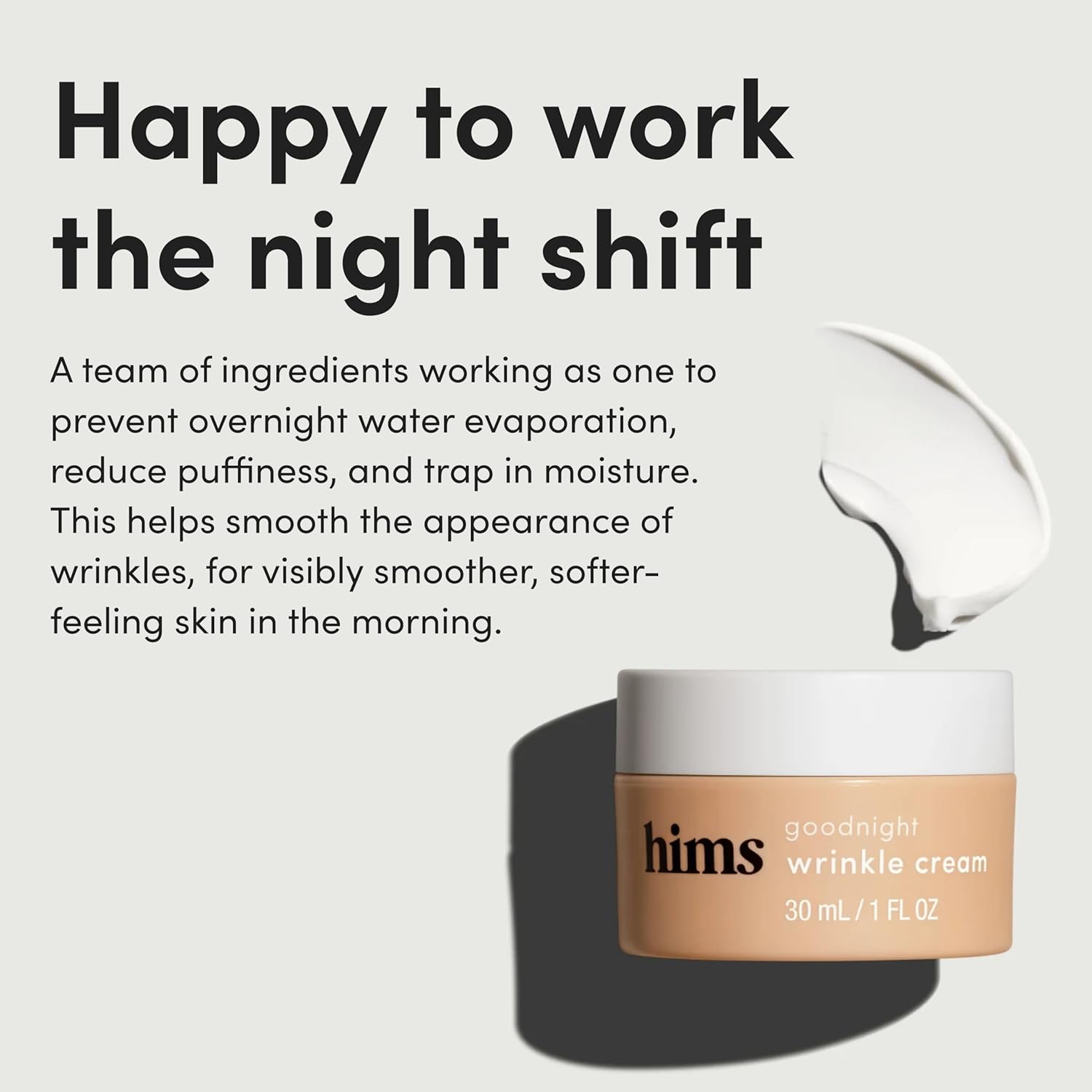 Hims Goodnight Wrinkle Cream - Hydrating Men'S Face Moisturizer With Hyaluronic Acid, Shea Butter & Caffeine - Reduces Wrinkles While You Sleep - 1 Fl Oz : Beauty & Personal Care