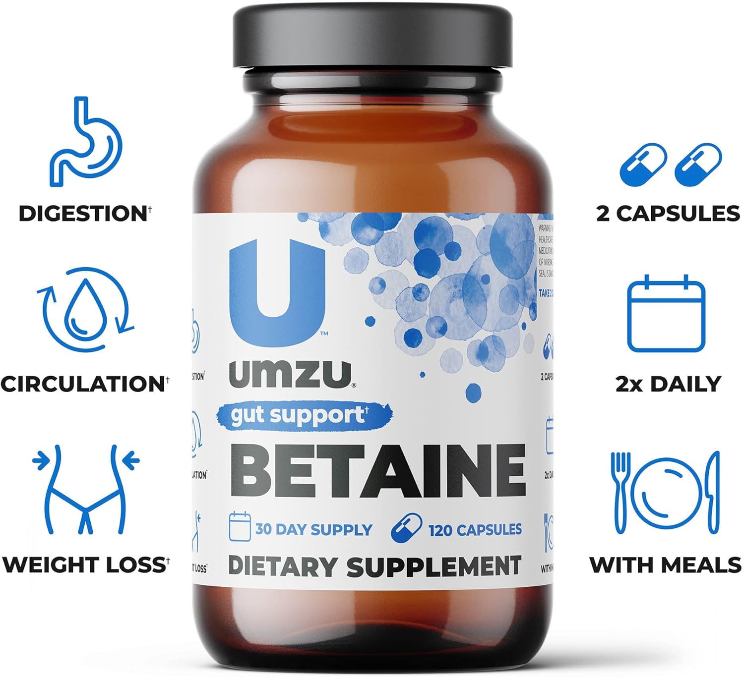 UMZU Betaine HCl Supplement | Digestive Support, Gastric Comfort, Nutrient Absorption & Cardiovascular Support | Natural Digestion & Gut Health Aid (120 Capsules) : Health & Household