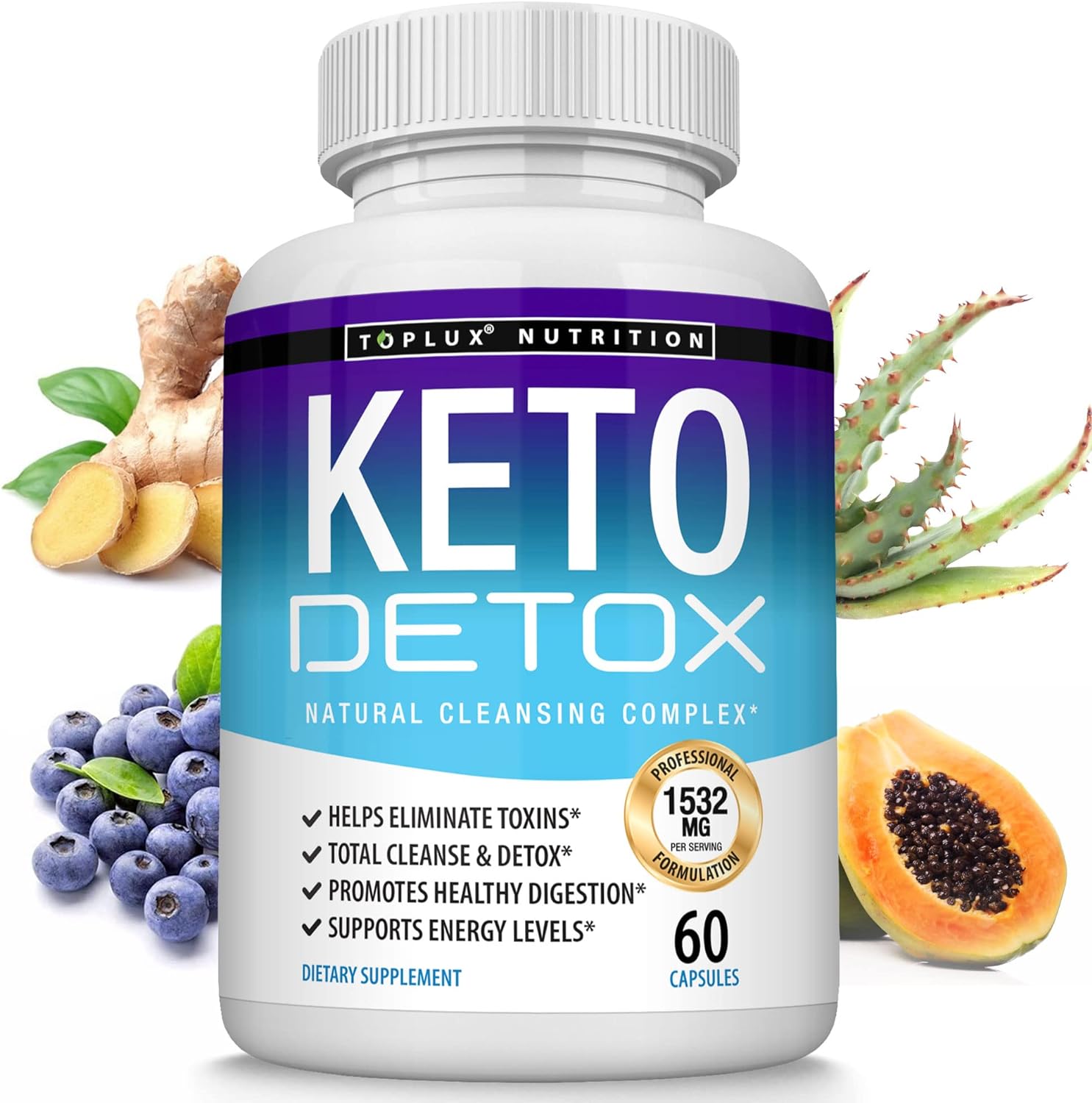 Toplux Keto Detox Pills Advanced Cleansing Extract – 1532 Mg Natural Acai Colon Cleanser Formula, Flush Toxins & Excess Waste, For Men Women, 60 Capsules, Supplement