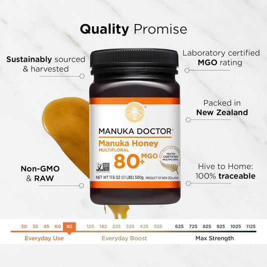 Manuka Doctor - Mgo 80+ Manuka Honey Multifloral, 100% Pure New Zealand Honey. Certified. Guaranteed. Raw. Non-Gmo (17.6Oz)