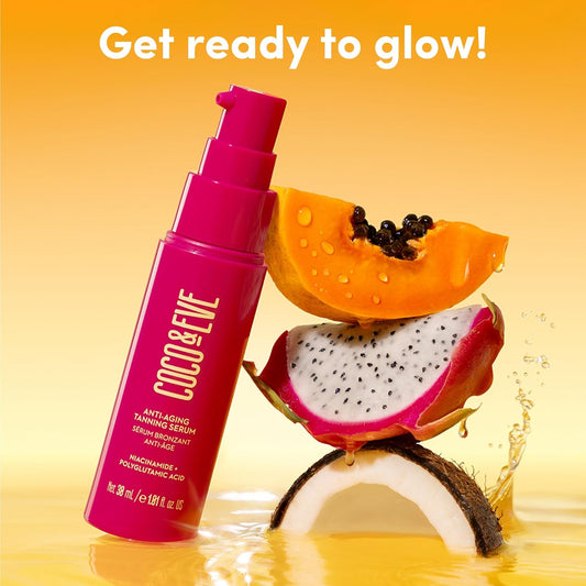 Coco & Eve Anti-Aging Tanning Serum - Face Tanner With Skincare Actives For Gradual, Hydrating Glow. Natural Self Tanning Bronzer, With Niacinamide & Antioxidants For Healthy Glowing Skin (30Ml)