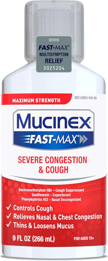 Congestion And Cough Liquid, Mucinex Fast-Max Severe Congestion And Cough Liquid, 9 Fl.Oz, Fast Acting Maximum Strength Formula Relieves Nasal & Chest Congestion, Controls Cough, Thins & Loosens Mucus