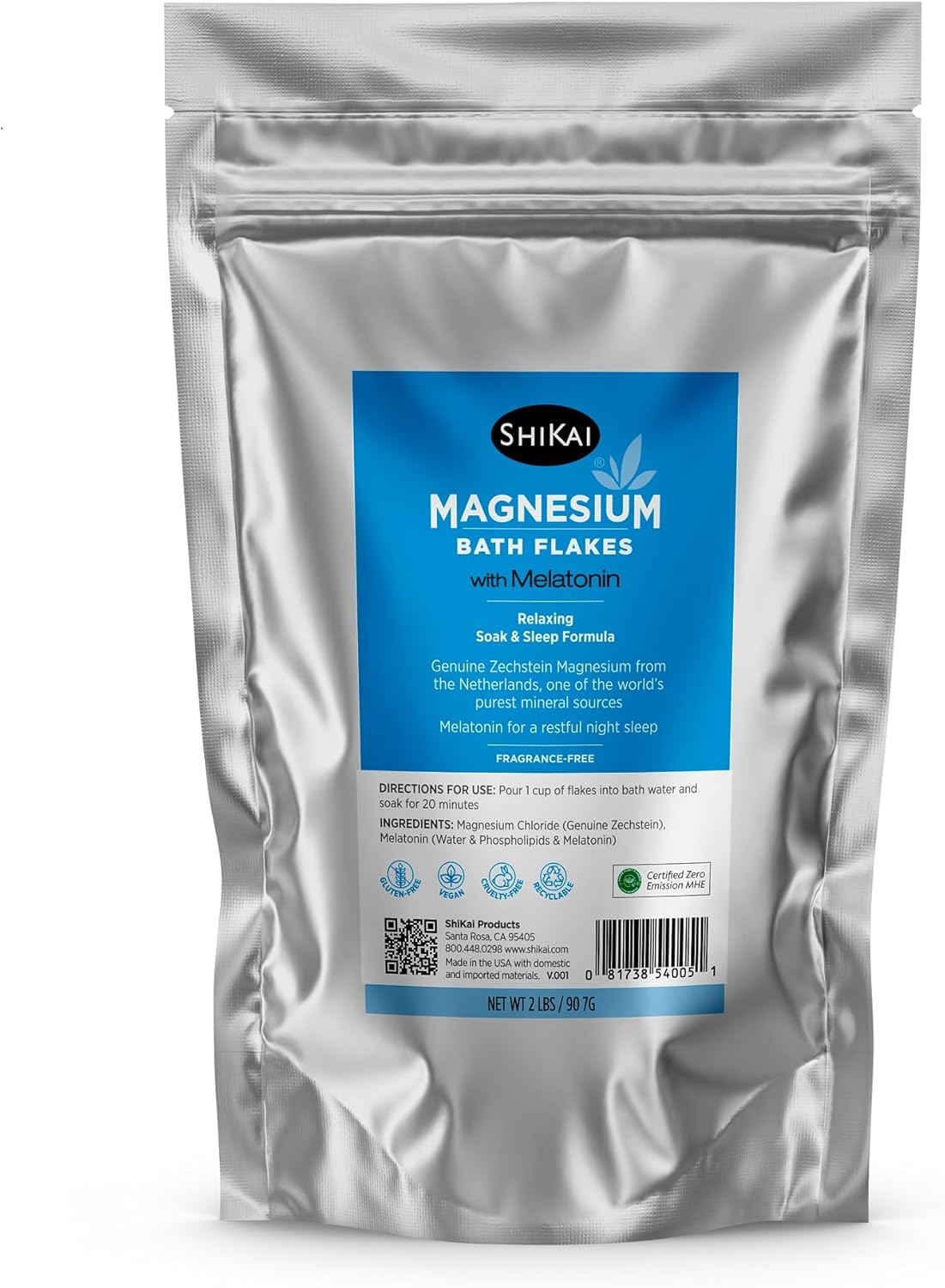 Shikai Magnesium Bath Flakes with Melatonin 2 lb Flakes