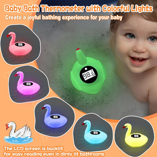 Baby Bath Thermometer with Colorful Lights, Rechargeable Bath Thermometer Baby Safety, Swan Baby Bath Temperature Toy, BPA-Free Baby Bathtub Water Thermometer for Newborn, Infants, Pregnancy