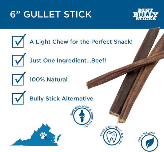 Best Bully Sticks 6-Inch Gullet Stick, 25 Pack - Natural Beef Gullet Sticks For Dogs - Rawhide-Free Dog Chews - Thin, Hollow Beef Esophagus Dog Treats