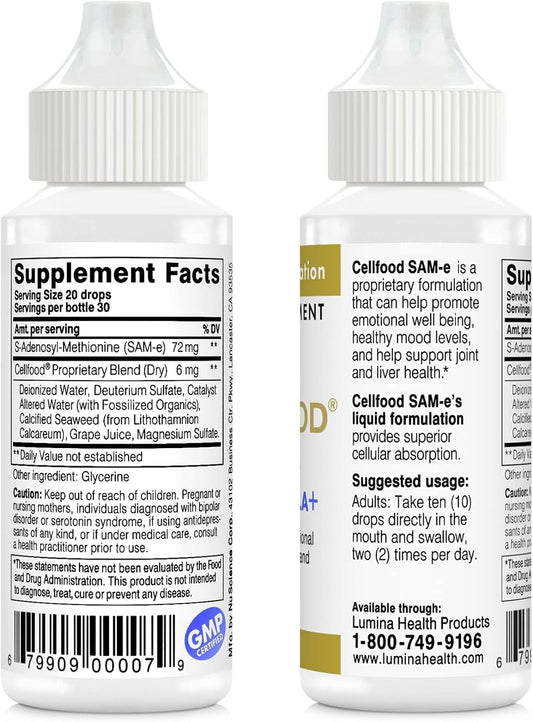 Cellfood Sam-E Liquid Formula+, 1 Fl Oz - Joint Support & Liver Health - Liquid For Easier Absorption & Better Bioavailability - Gluten Free, Non-Gmo - 30-Day Supply : Health & Household