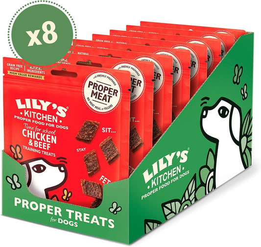 Lily’s Kitchen Made with Natural Ingredients Adult Dog Treats Packet Time for School Training Treats with Chicken & Beef (8 Packs x 70g)?DTSTC70