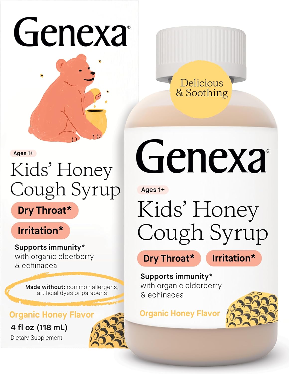 Genexa Kids Honey Cough Syrup | Children'S Cough Remedy For Kids 2-11 | Soothing Organic, Natural Honey Flavor | Gluten Free, & Non-Gmo | 4 Fluid Ounces