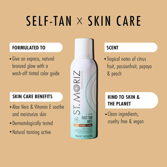 St Moriz Professional Instant 1 Hour Fast Tan Mist | With Aloe Vera & Vitamin E | Develops In 1-3 Hours | Express Vegan Fake Tan Spray & Body Mist | Dermatologically Tested & Cruelty Free | 150Ml
