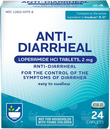 Rite Aid Anti-Diarrheal Caplets - 24 Count - 2 Mg Loperamide Hydrochloride - Easy-To-Swallow Anti-Diarrhea Pills - Diarrhea Medicine - Diarrhea And Stomach Relief - Control Symptoms Of Diarrhea