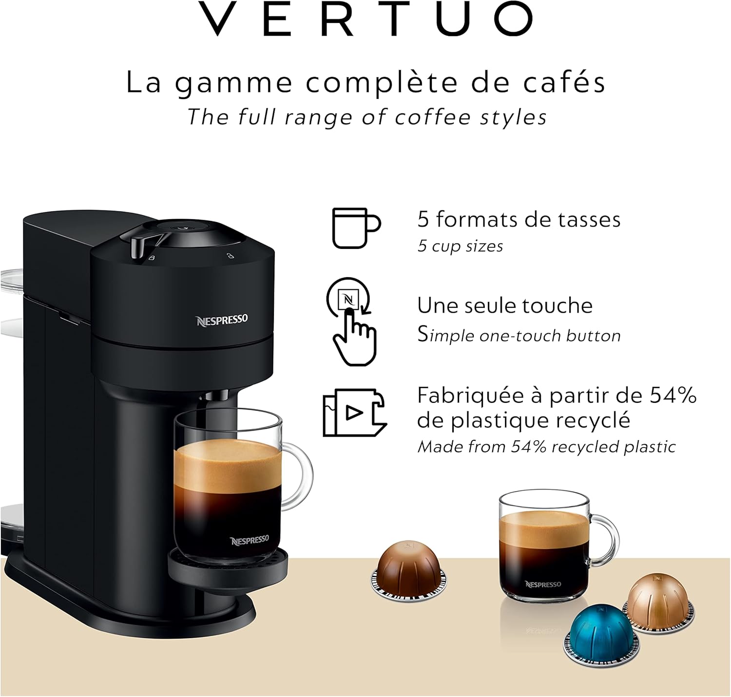 Nespresso Vertuo Next Coffee and Espresso Machine with Aeroccino Frother by Breville, Matte Black: Home & Kitchen