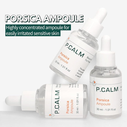 Pcalm Porsica Ampoule Vegan Facial Deep Moisture Serum - Calming Hydrating Repairing Korean Serum Centella Asiatica 76% Improves Fine Lines No-Scent Blemish Sensitive Acne-Prone Skin Sebum Pore Care