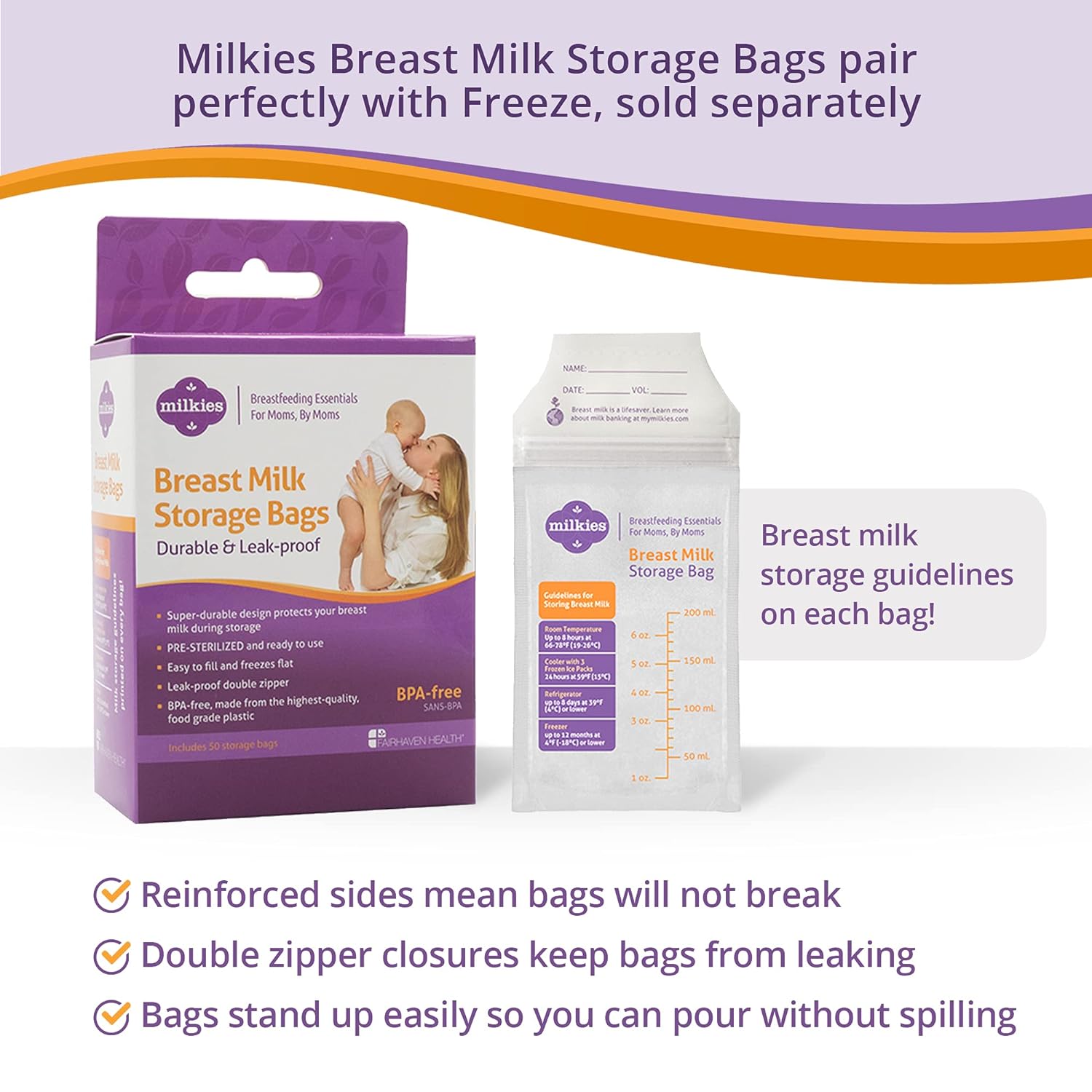 Fairhaven Health Milkies Freeze Organizer For Breast Milk Storage Bags Freezer | Breastmilk Storage Container Storing System For Freezing Breastmilk | Use With Standard Milk Bags