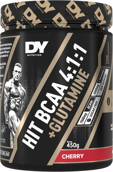 Dy Nutrition Hit Bcaa 4:1:1 + Glutamine, 450G, 30 Servings (Peach Flavour) Branch Chain Amino Acid Powder Drink For Optimal Pump & Performance | Pre & Intra Workout Supplement