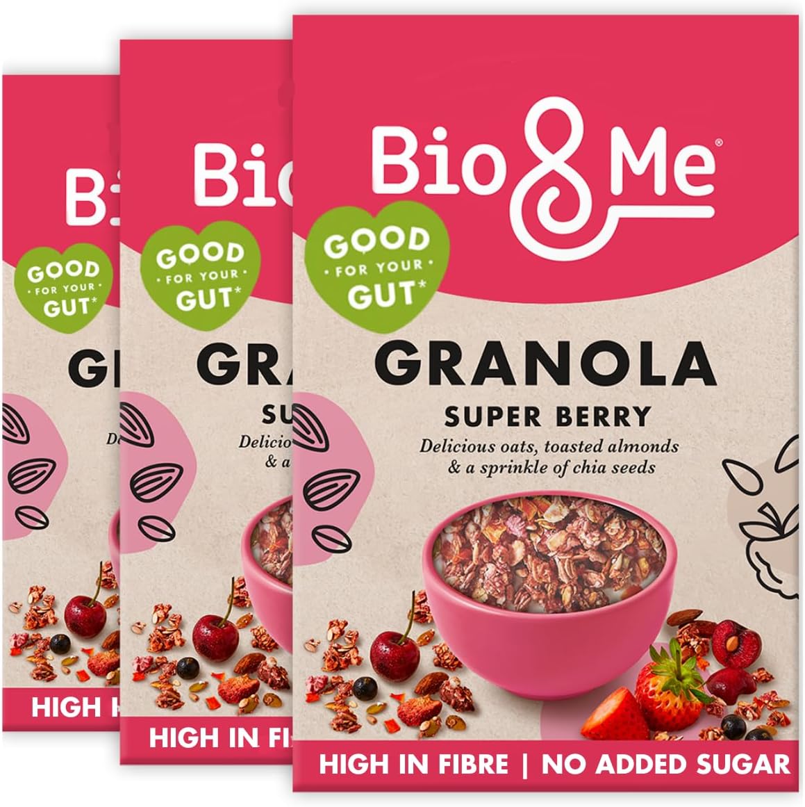 Bio&Me: Super Berry Granola 3-Pack (3 X 360 G) - Vegan, No Added Sugar, Gut-Loving