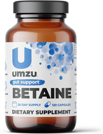 Umzu Betaine Hcl Supplement | Digestive Support, Gastric Comfort, Nutrient Absorption & Cardiovascular Support | Natural Digestion & Gut Health Aid (120 Capsules)