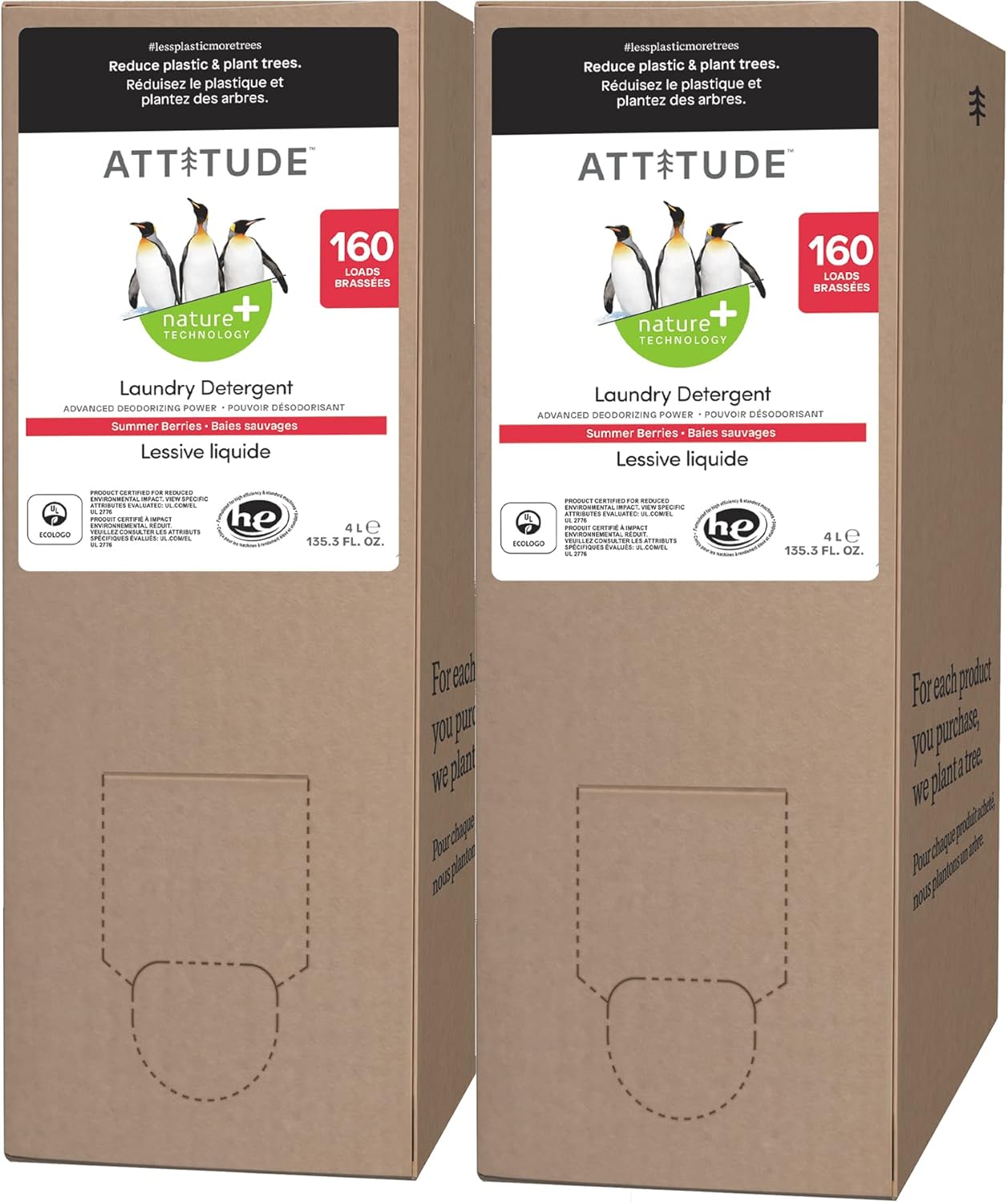 Attitude Liquid Laundry Detergent, Ewg Verified Laundry Soap, He Compatible, Vegan And Plant Based Products, Cruelty-Free, Summer Berries, Bulk Refill, 160 Loads, 135.26 Fl Oz (Pack Of 2)