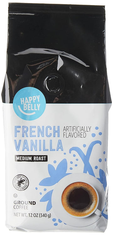 Amazon Brand - Happy Belly French Vanilla Flavored Ground Coffee, Medium Roast, 12 ounce (Pack of 1)