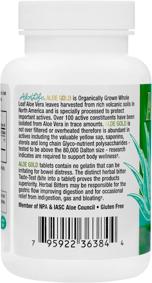 Aloe Life - Aloe Gold Tablets, Immune Support & Healthy Herbal Bitters, Supports Proper Digestion, Promotes Energy & Body Wellness, Certified Organically Grown Whole Leaf Aloe Vera Leaves (90 Tablets)