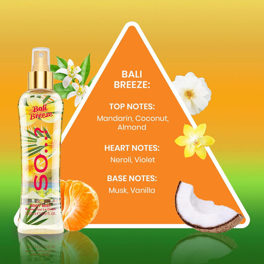 So…? Bali Breeze Body Mist - Perfume For Women With Tropical Aroma - Body Spray For Women With Coconut, Almond And Vanilla Notes - 6.9 Oz