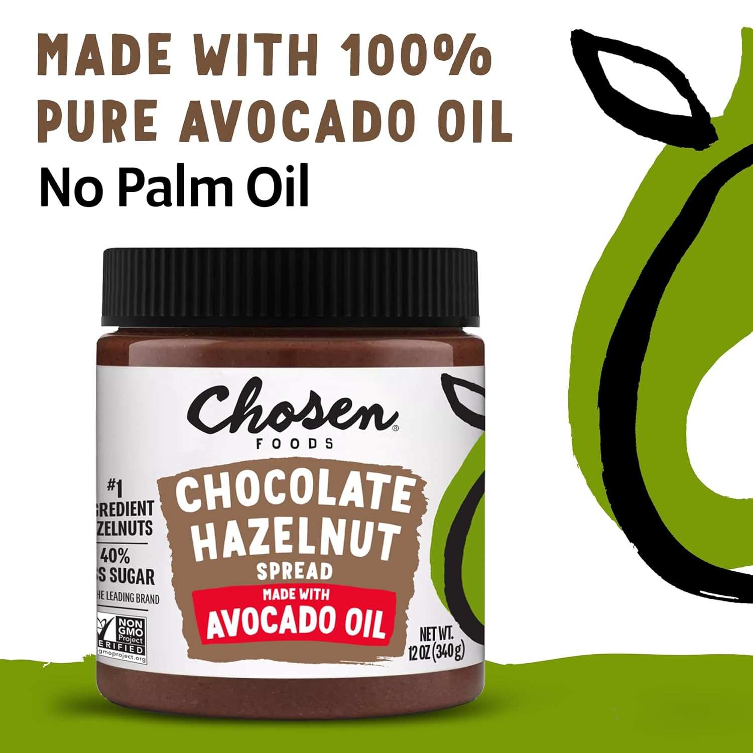 Chosen Foods Chocolate Hazelnut Spread Made With 100% Pure Avocado Oil 12 Oz 2-Pack