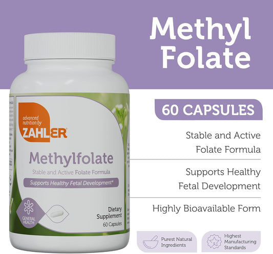 Zahler Methylfolate - Supports Healthy Fetal Development And Genetic Health - Methylated Folic Acid From 1000 Mcg Dfe L-Methylfolate - Kosher Non Gmo Methyl Folate Supplement For Women (60 Capsules)