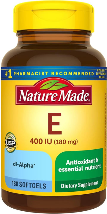 Nature Made Vitamin E 180 Mg (400 Iu) Dl-Alpha, Dietary Supplement For Antioxidant Support, No Artificial Flavors, 180 Softgels, 180 Day Supply