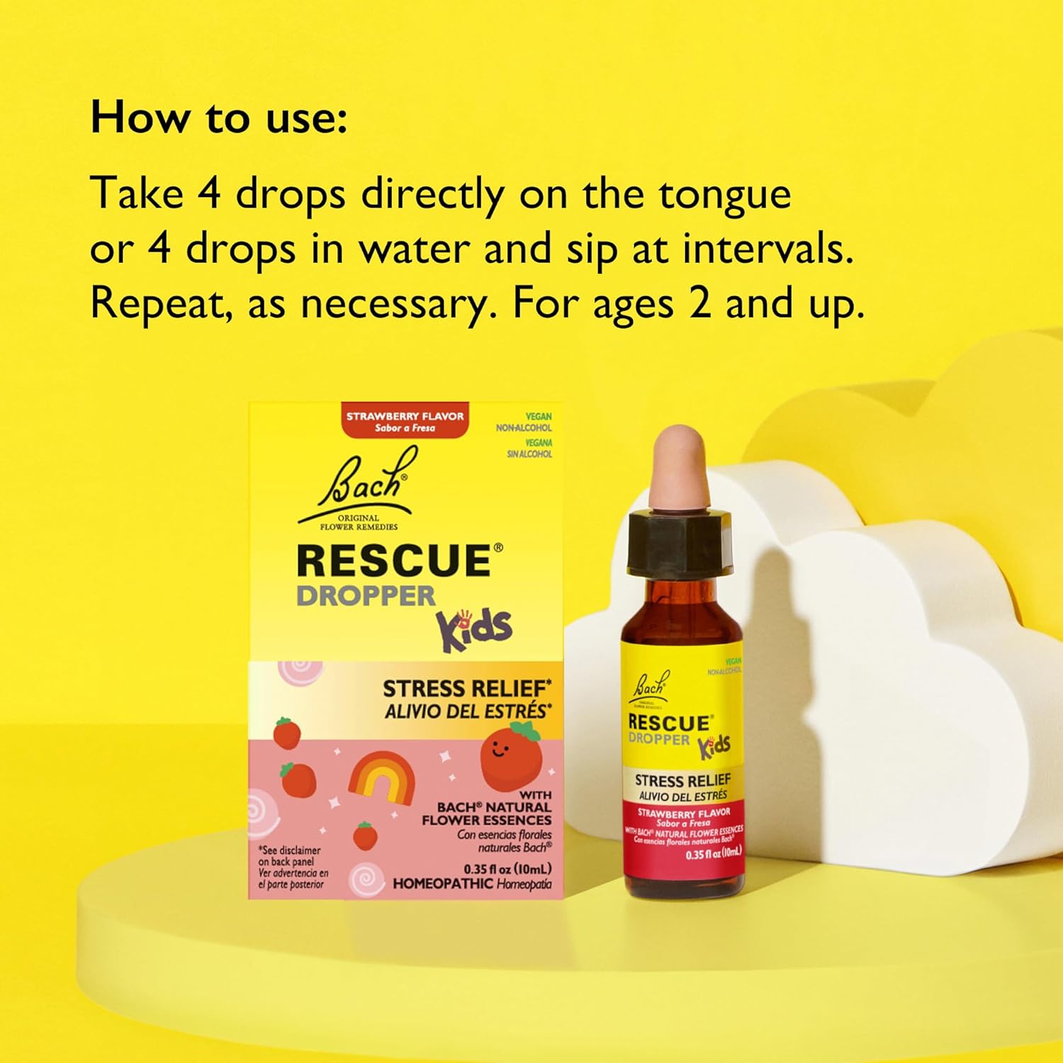 Bach Rescue Kids Dropper, Natural Strawberry Flavor, Stress Relief For Children, Calming Aid, Homeopathic, Flower Essences, 10Ml : Health & Household