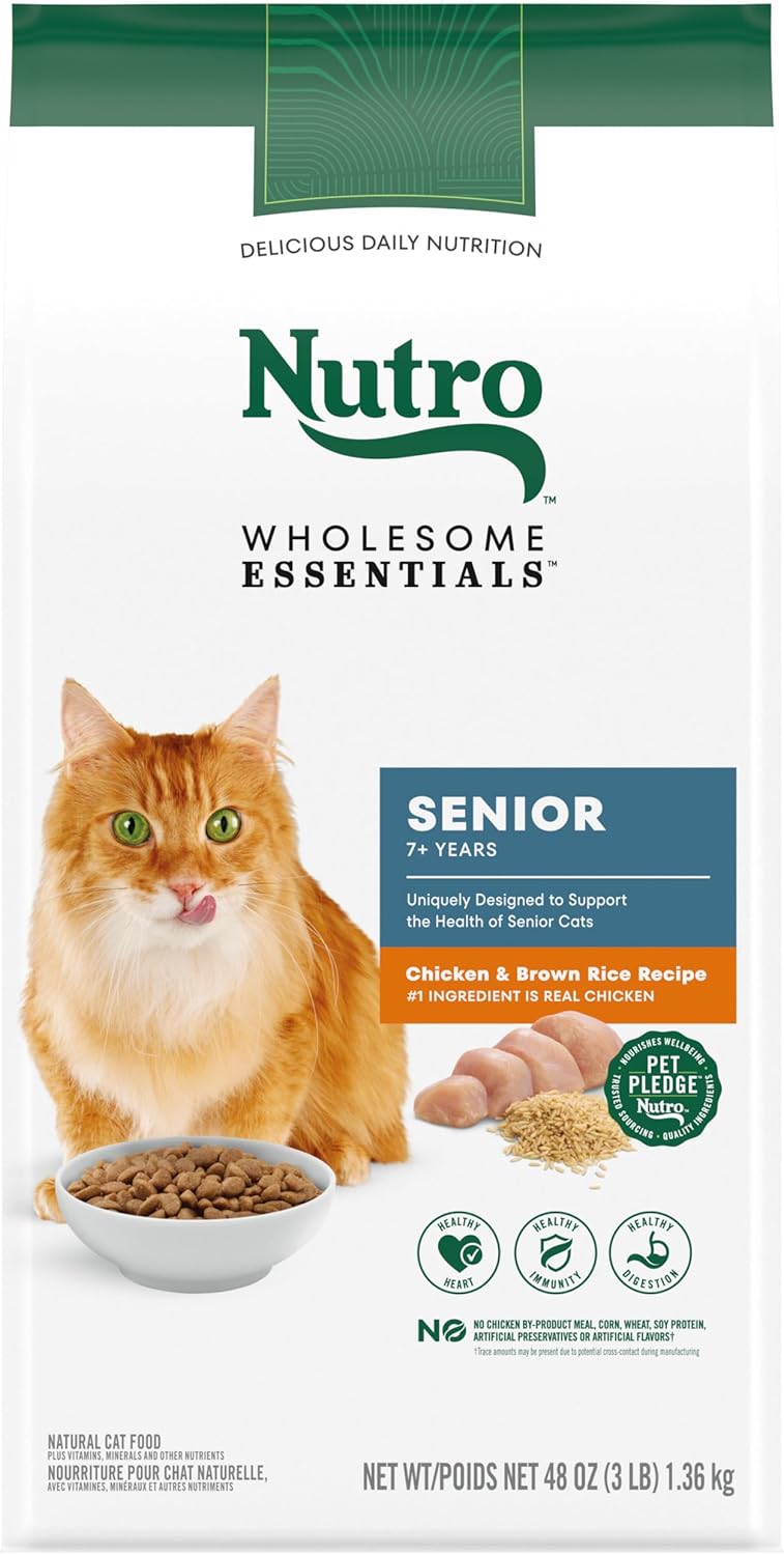 Nutro Wholesome Essentials Senior Dry Cat Food, Chicken & Brown Rice Recipe, 3 Lbs