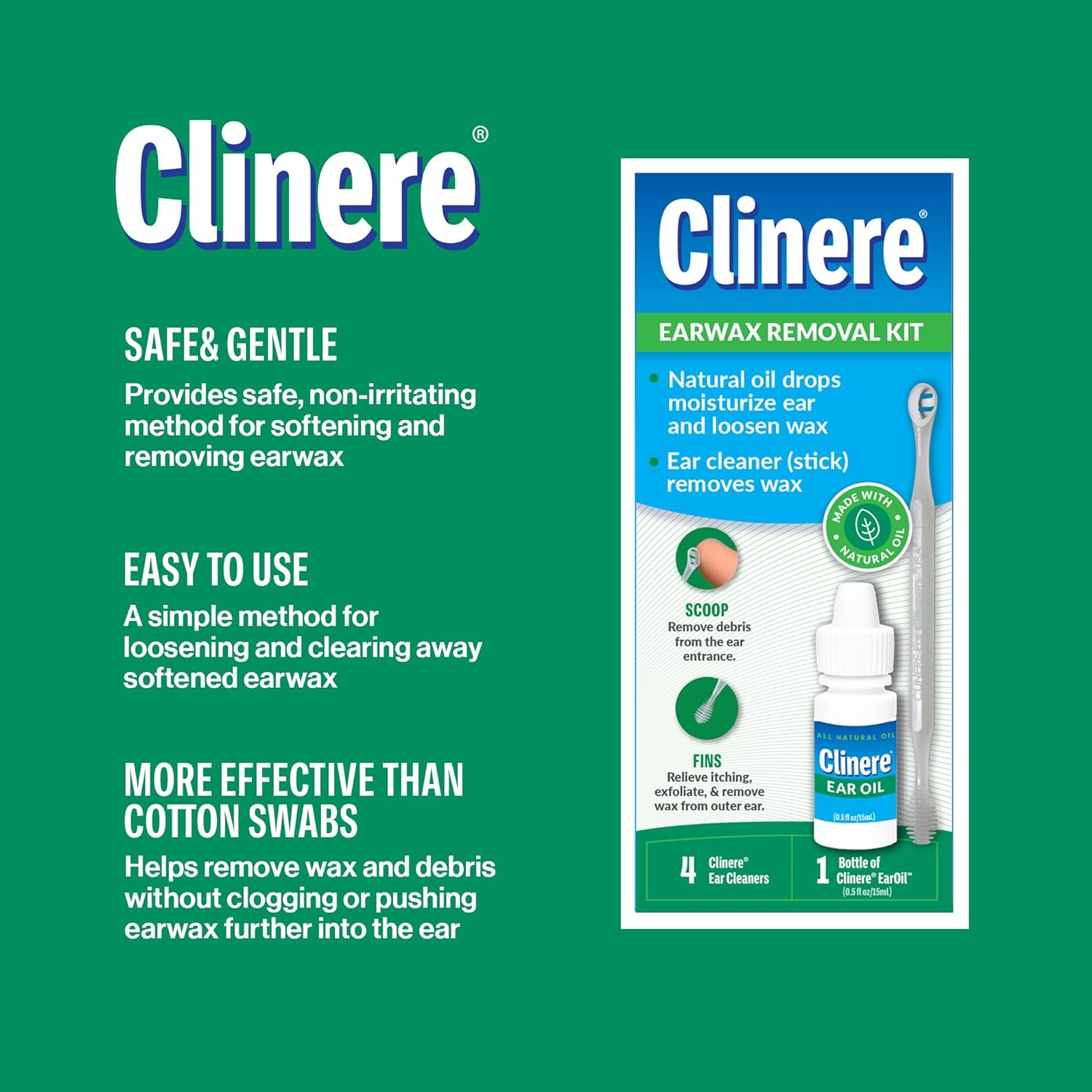 Clinere Ear Oil Conditioner & Ear Cleaners Cleaning Care Kit, 1 Ea, 1count, 4 Ear Tips : Health & Household