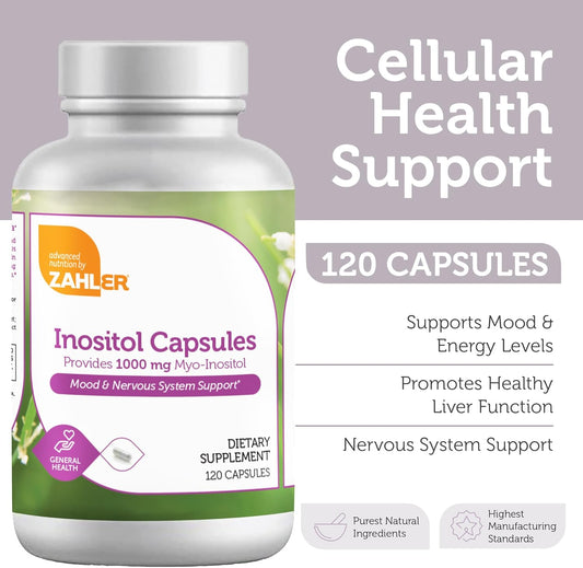 Zahler Inositol Supplement Capsules 1000Mg - Mood & Nervous System Support Supplements For Women - Hormone Balance & Healthy Ovarian Function - Kosher, Gluten Free, Dairy Free - 120 Count