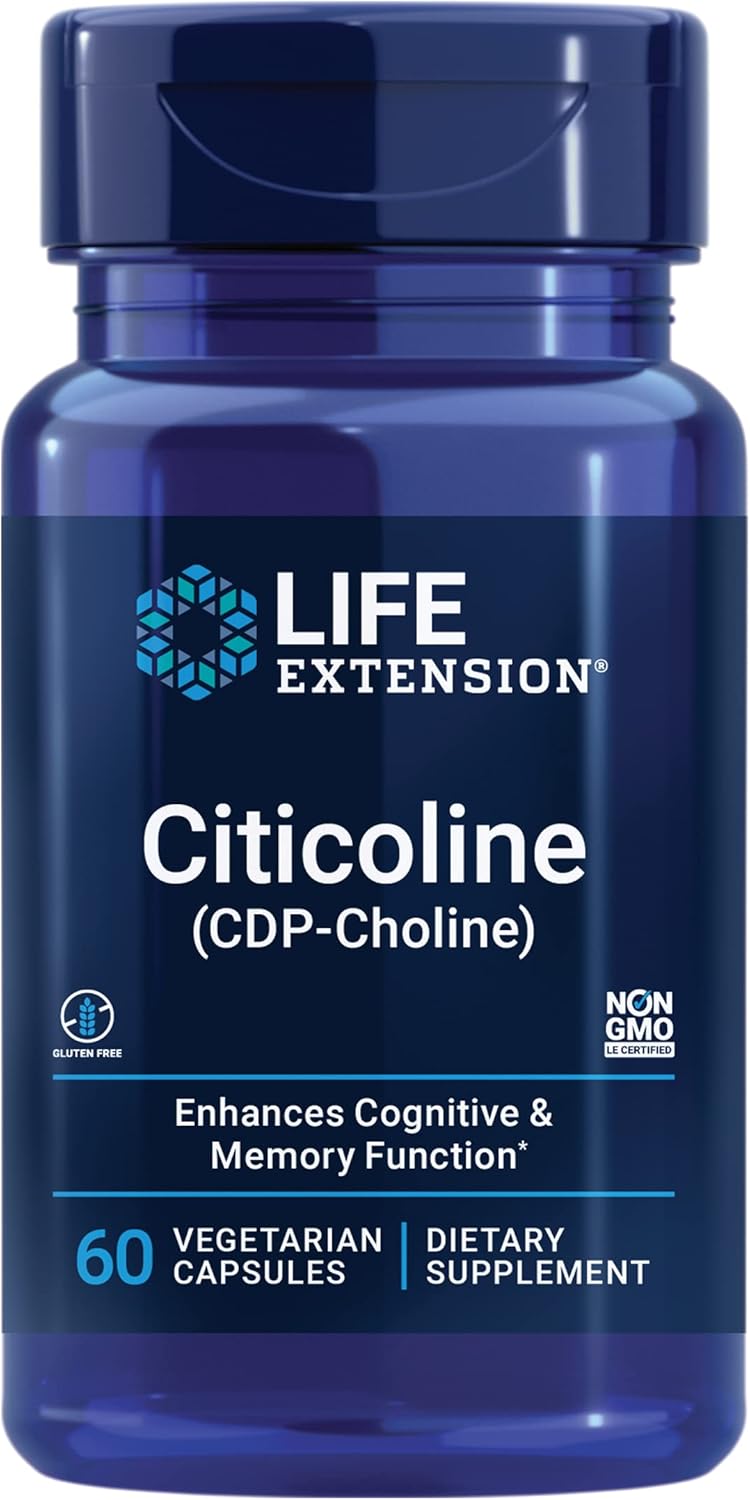 Life Extension Citicoline (Cdp-Choline) - Citicoline Supplement For Brain & Cognitive Health, Focus, Attention, Memory Function - Non-Gmo, Gluten Free, Vegetarian - 60 Capsules
