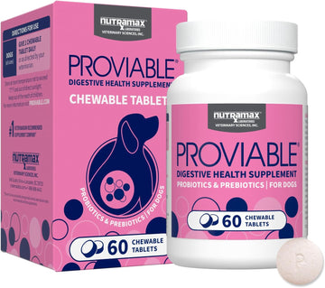 Nutramax Laboratories Proviable Digestive Health Supplement Multi-Strain Probiotics And Prebiotics For Dogs, With 7-Strains Of Bacteria, 60 Chewable Tablets
