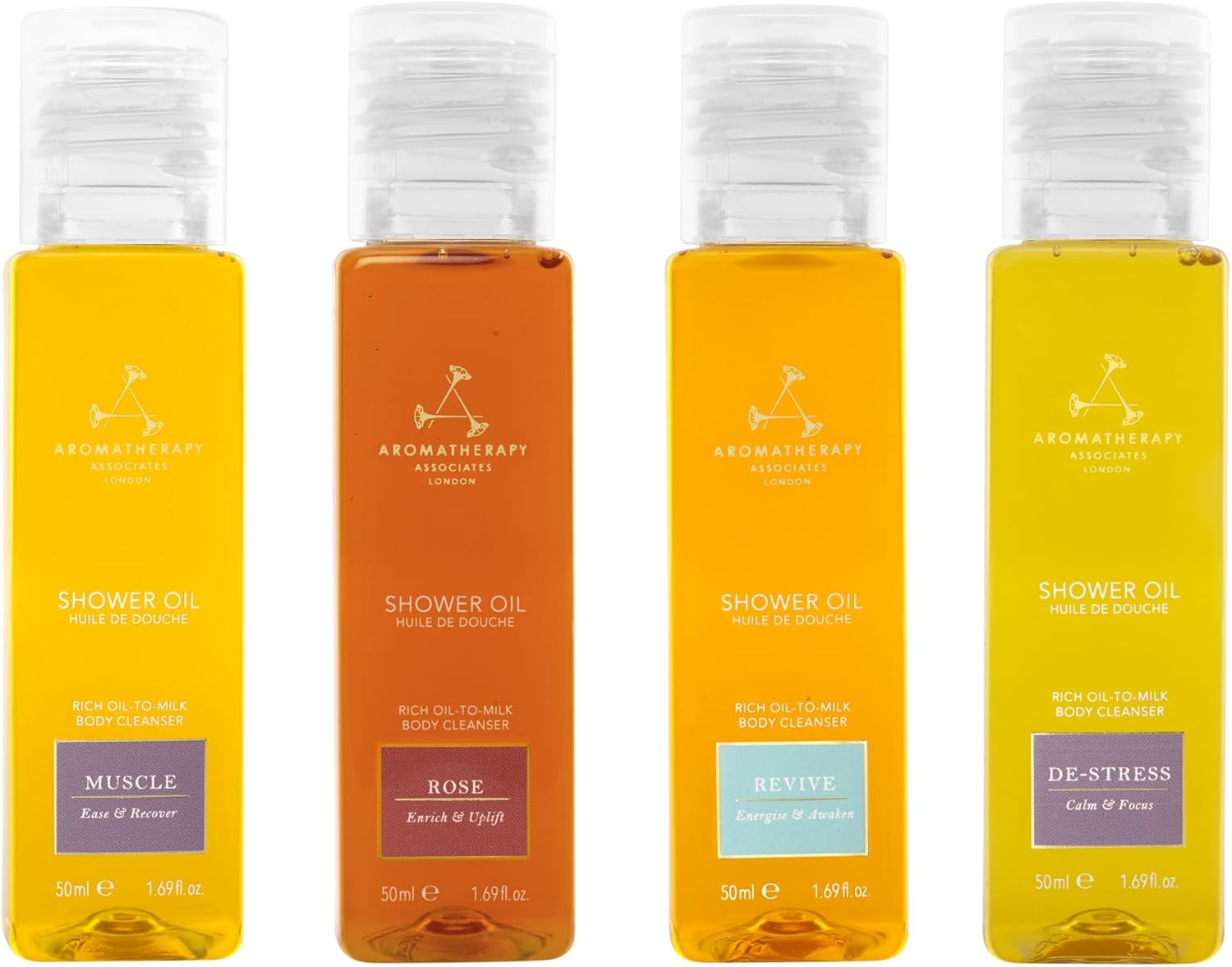 Aromatherapy Associates Shower Oil Collection - Essential Oil for Cleansing - Made of Natural Oil Blends - Aromatic Oils to Awaken Your Senses - Luxurious Oil-to-Milk Formula, 4 x 50ml : Amazon.co.uk: Beauty