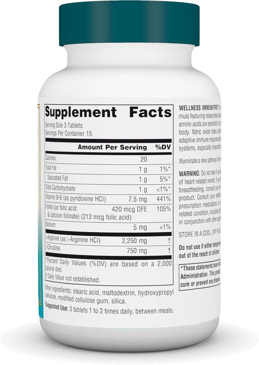 Source Naturals Wellness Immunitric, Nitric Oxide Builder For Immune System Support*, With L-Arginine & L-Citrulline - 45 Tablets