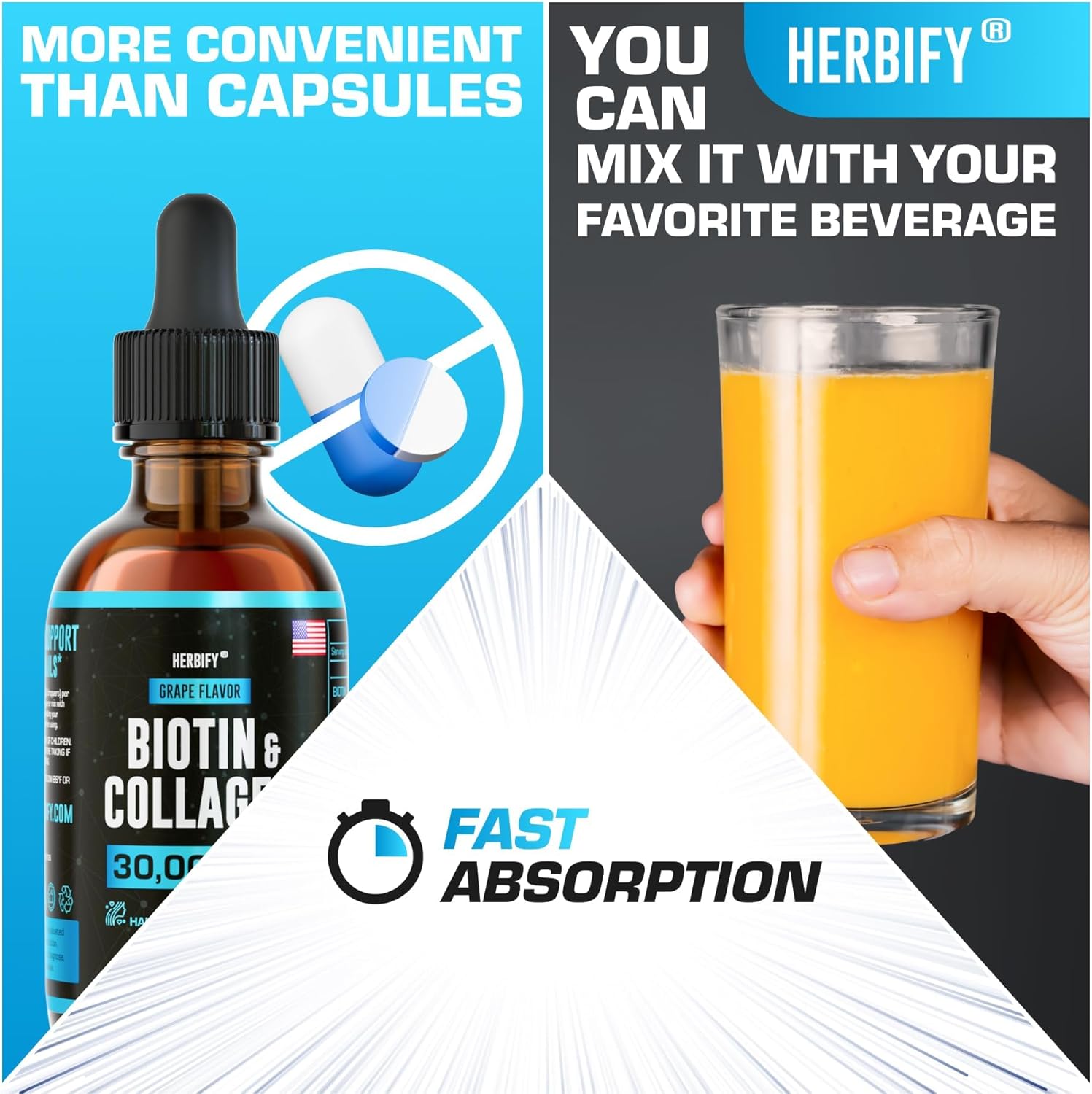 Herbify Collagen And Biotin Liquid Drops - Faster Absorption Supplement For Hair Growth And Stronger Nails - Hair Skin And Nails Vitamins For Women And Men - B7 Supplement - Made In Usa : Health & Household