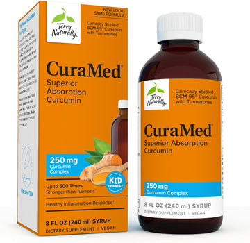 Terry Naturally CuraMed Syrup - 8 fl oz - 250 mg Superior Absorption Curcumin Complex - Non-GMO, Vegan, Gluten Free - 48 Servings