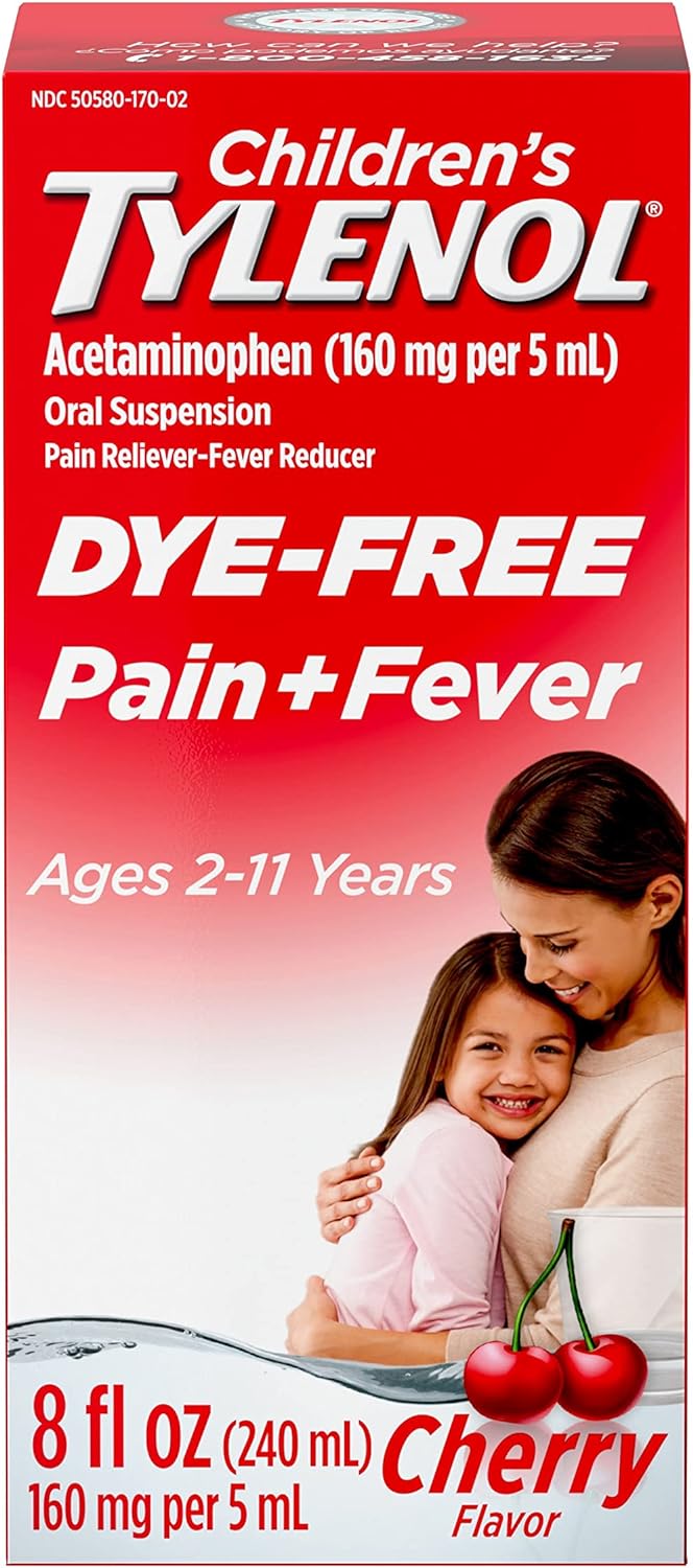 Tylenol Children'S Liquid Pain Relief & Fever Medicine, Oral Suspension, Dye-Free, Acetaminophen, Aspirin-Free, Ibuprofen-Free, High Fructose Corn Syrup-Free; Cherry Flavor, 8 Fl. Oz.; Pack Of 1