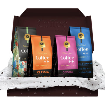 Coffee Plus Gift Set | Basket For Coffee Lovers | Gourmet Box Sampler | Medium Roast Whole Bean Specialty Coffee | Variety Pack | Selection Of 4 Assor